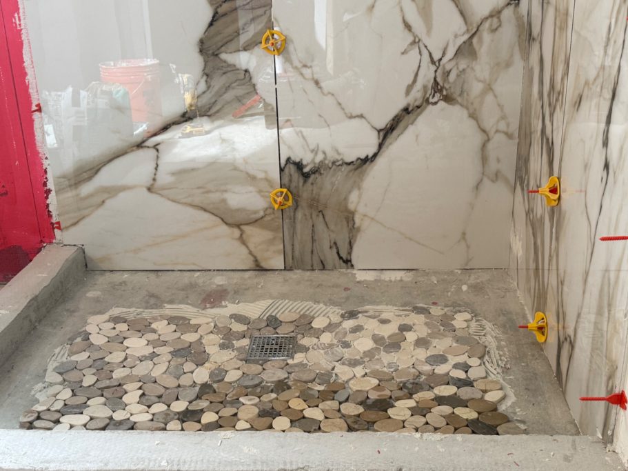 Installing shower floor Complete Bathroom Remodel