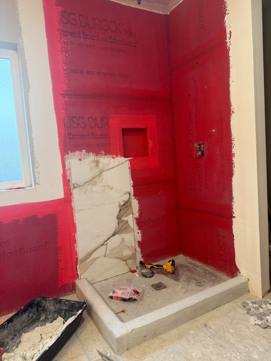 Starting to tile Complete Bathroom Remodel