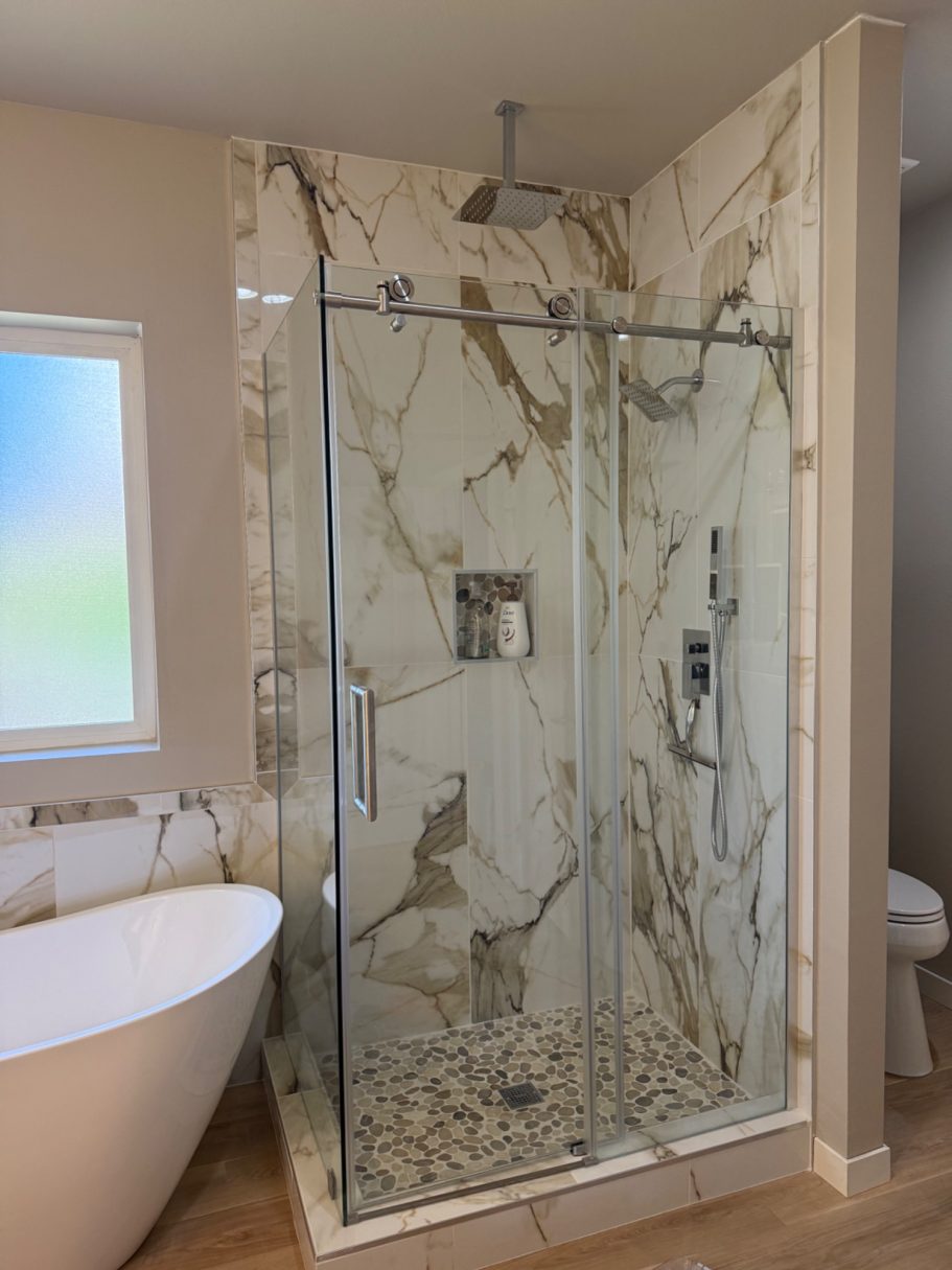New glass shower enclosure. Complete Bathroom Remodel